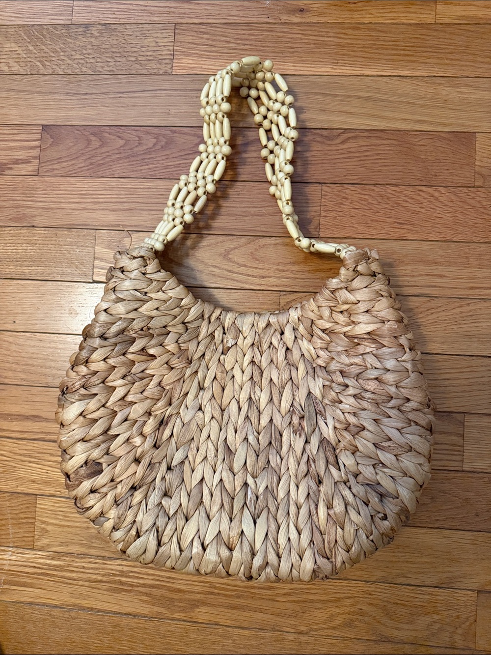 Beaded Handle Woven Straw Shoulder Bag - Natural - Picture 1 of 3